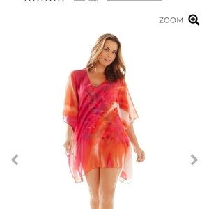 Colorplay Vibrant Multicolour Sheer Chiffon Tunic Top Coverup Kaftan Pink Orange